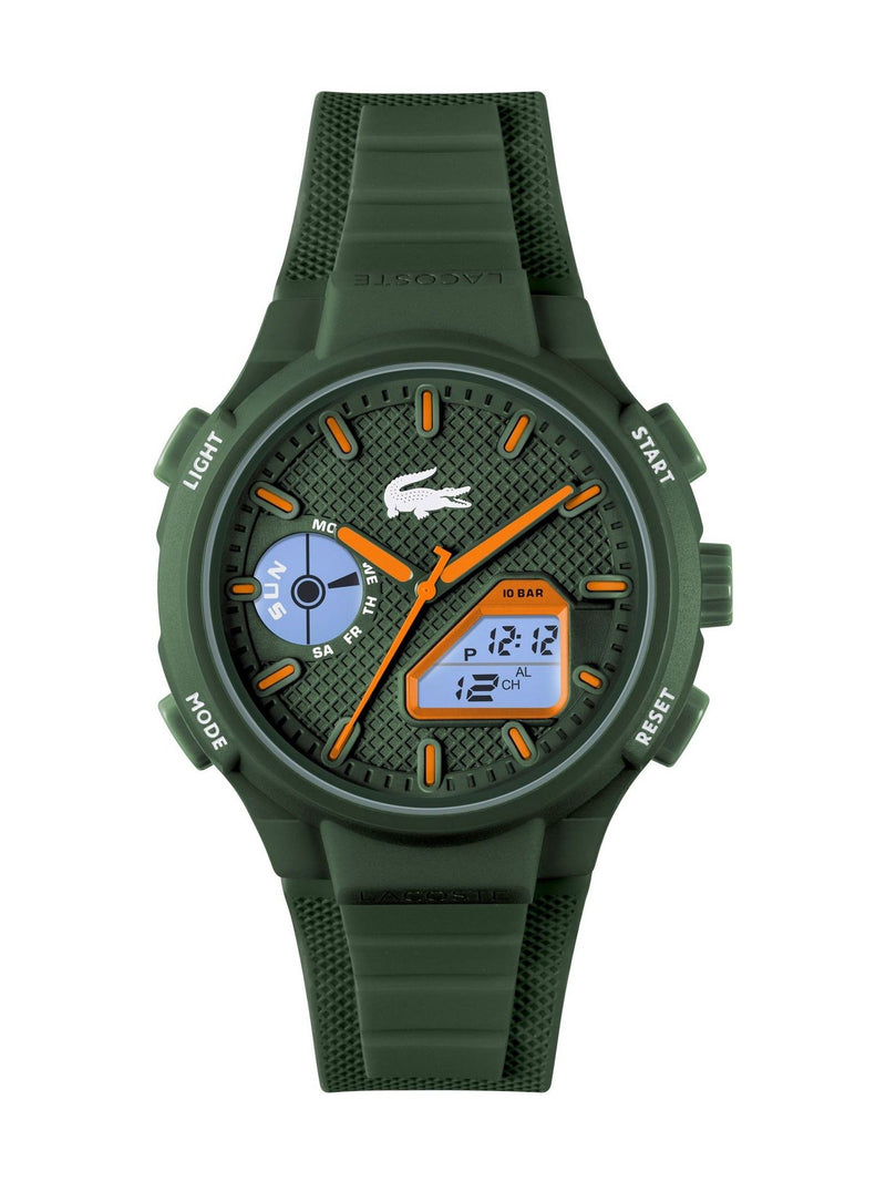 Lacoste Green LC33 watch with TR90 case and silicone strap, UK version