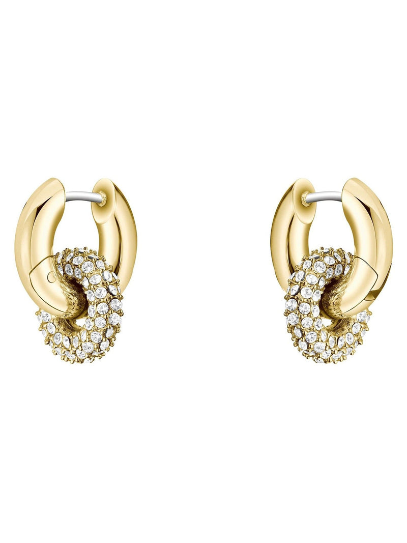 BOSS gold tone huggie earrings with crystal pave, 14mm, UK version