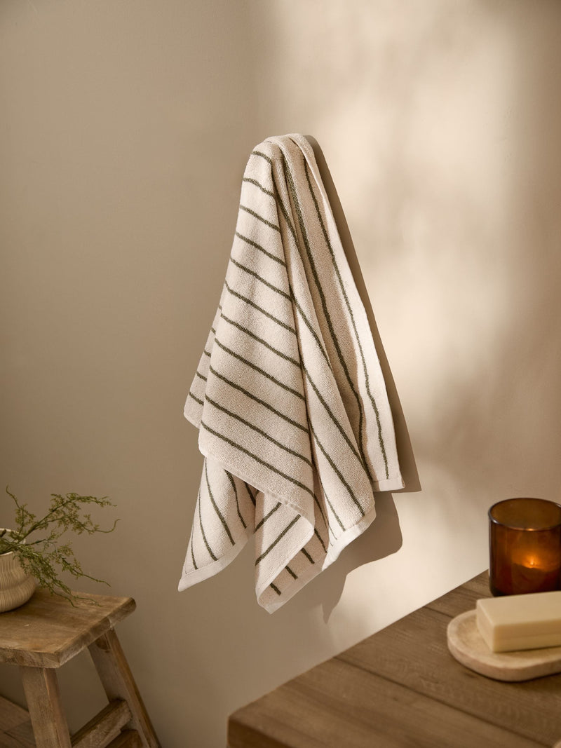 Yard Olive Hebden narrow stripe cotton towel, UK version