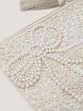 Monsoon Cream Audra Beaded Bow Pouch, imported from the UK