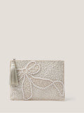 Monsoon Cream Audra Beaded Bow Pouch, imported from the UK