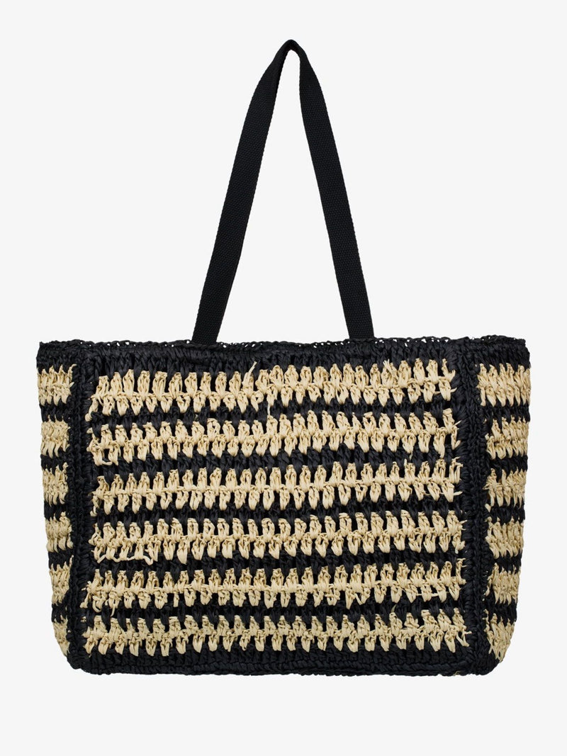Roxy black stripe crochet beach tote bag, UK version