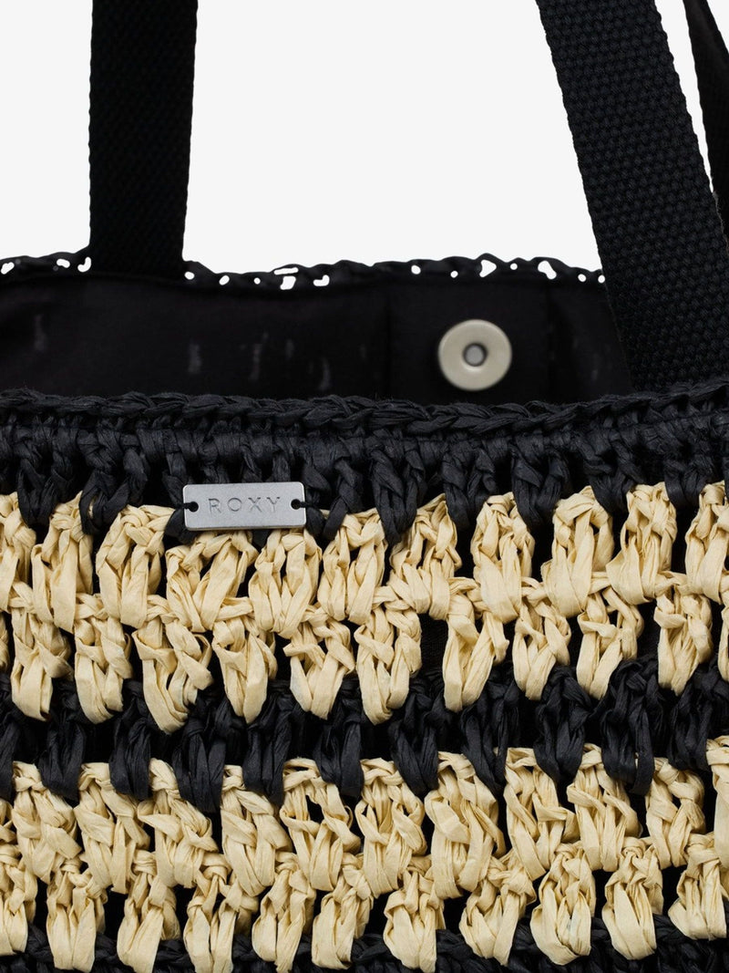 Roxy black stripe crochet beach tote bag, UK version