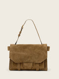 AllSaints brown suede Ursa satchel bag, imported from the UK