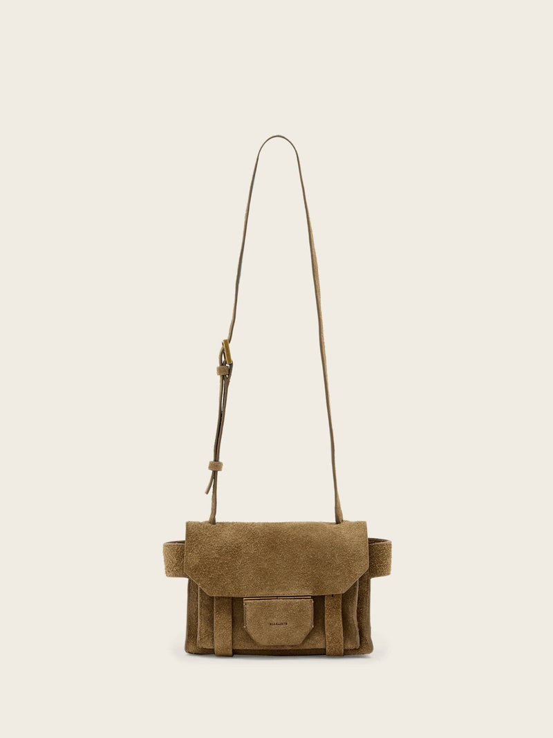 AllSaints Ursa Mini Suede Cross-Body Bag in brown, UK version
