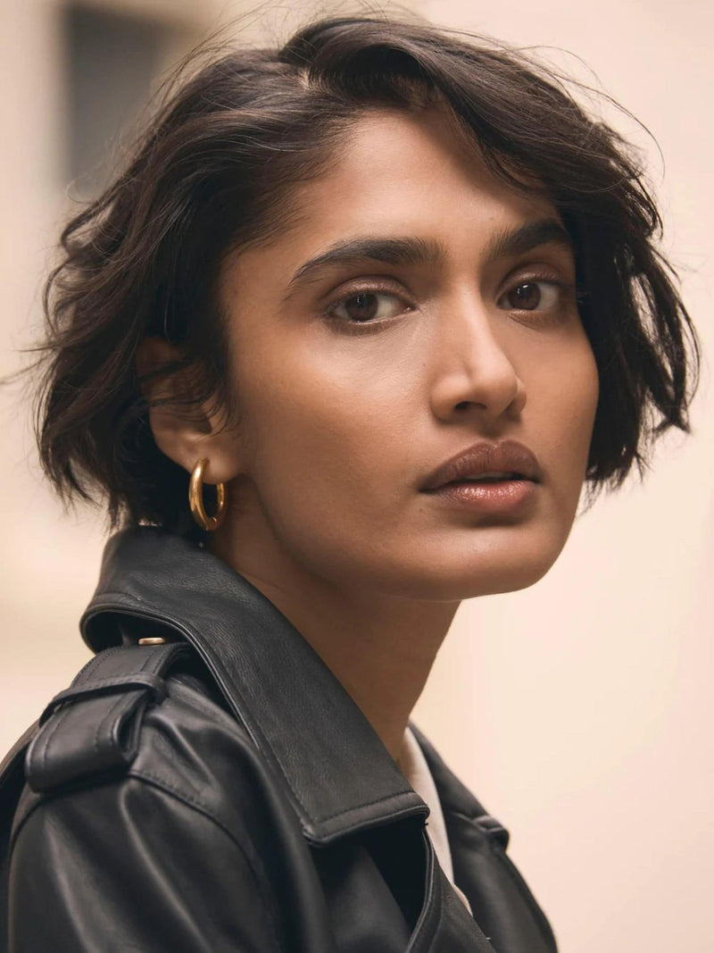Mint Velvet gold hoop earrings in stainless steel, UK version
