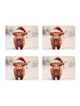 Next Widdop Set of 4 White Christmas Highland Cow Placemats- Buy online at McGrocer