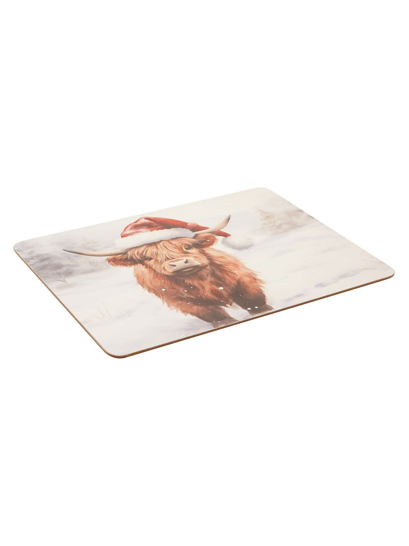 Widdop Christmas placemats with Highland cow set of 4 - British product