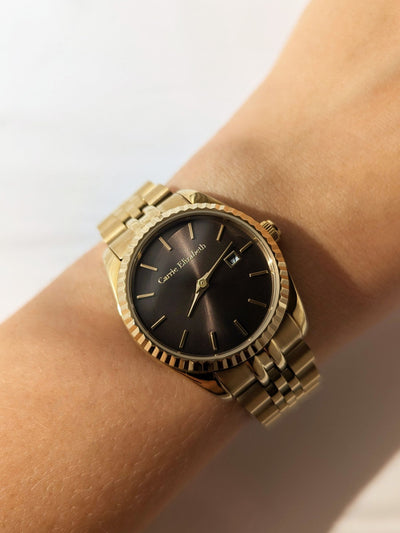 Next Carrie Elizabeth Aurora Gold Tone Chocolate Dial Watch 30mm- Buy online at McGrocer