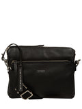Cultured London black leather cross-body bag, imported from the UK