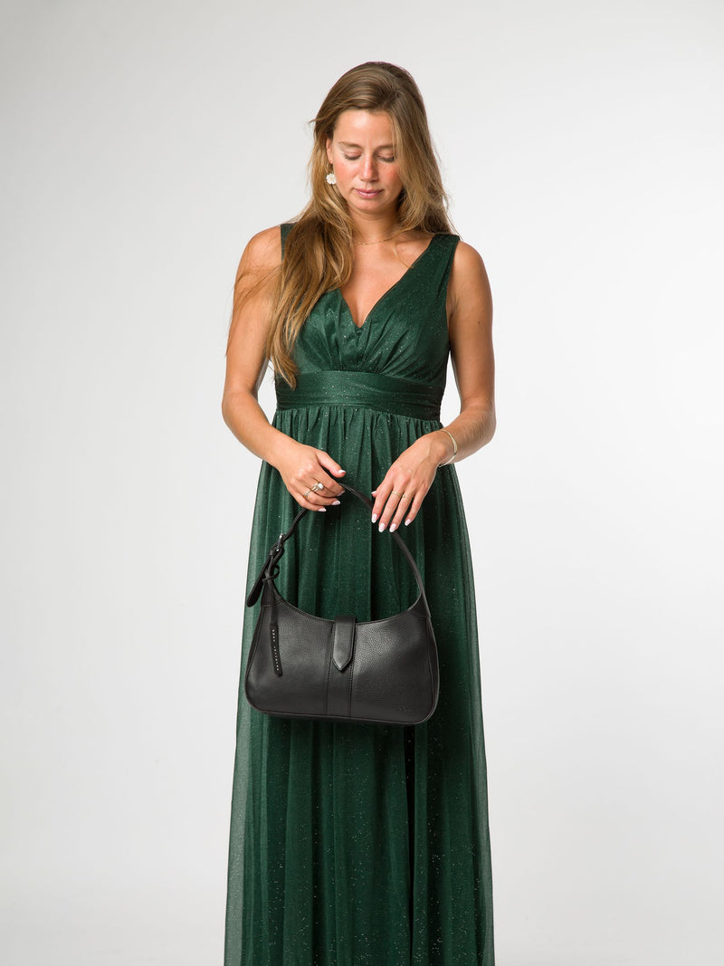 Pure Luxuries London black suki leather evening bag, imported from the UK