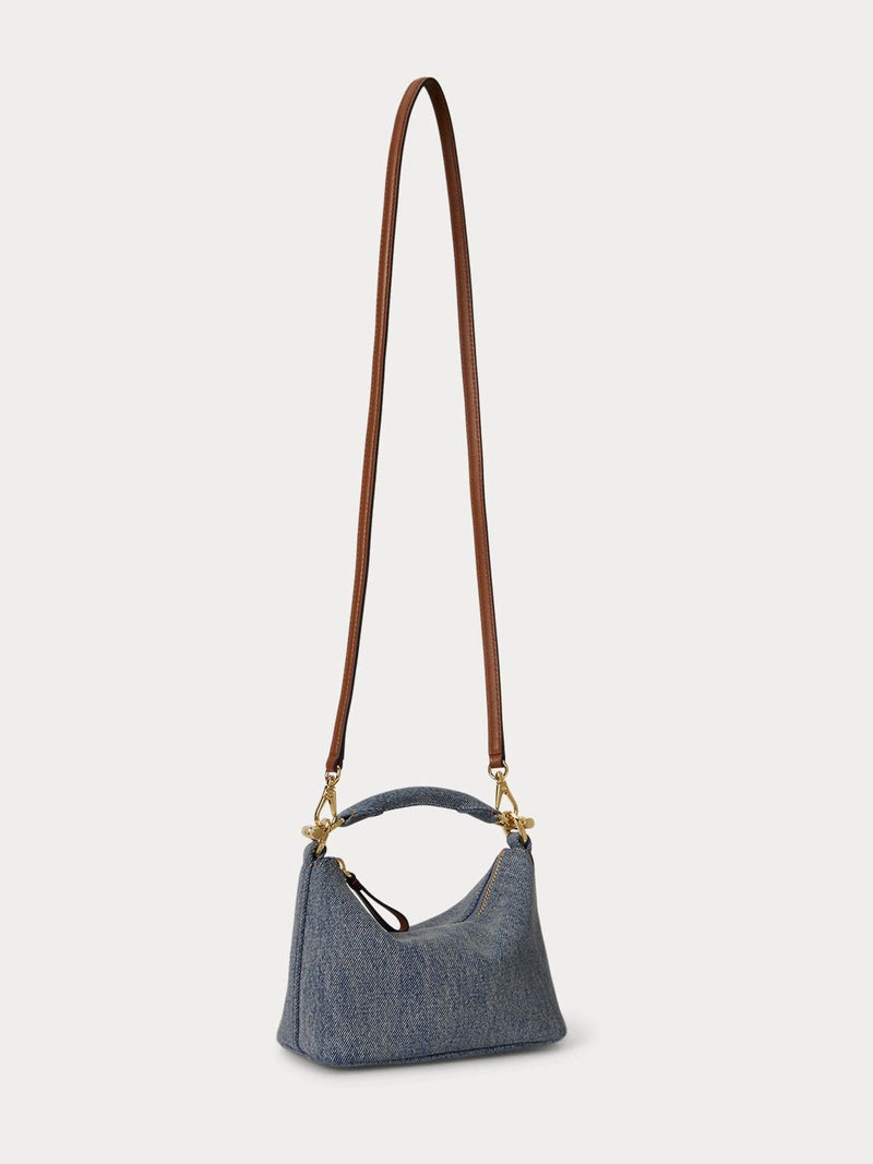 Lauren Ralph Lauren mini shoulder bag blue blacke with leather trim (British brand)