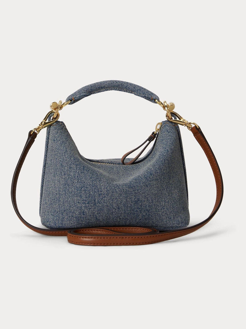 Lauren Ralph Lauren mini shoulder bag blue blacke with leather trim (British brand)