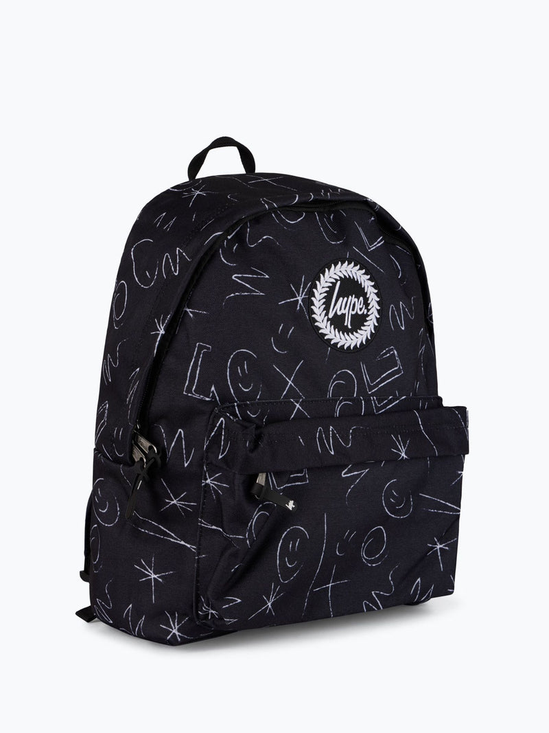 Hype black doodle backpack with crayon print, UK version