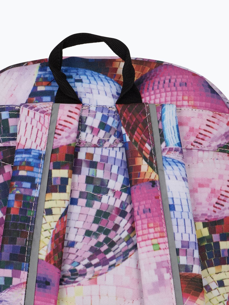 Hype pink disco backpack with bold graphics and keyring, imported from the UK
