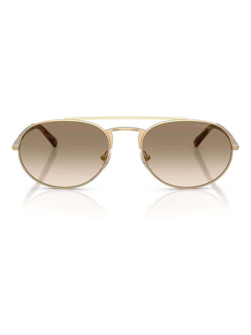 Emporio Armani pilot sunglasses with pale gold frame and gradient lenses, imported from the UK