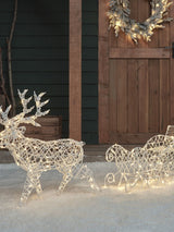 Next Lights4fun White Arkendale Dual LED Battery Operated Outdoor Reindeer Sleigh 70cm- Buy online at McGrocer