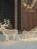 Lights4fun white rattan reindeer sleigh 70cm, imported from the UK
