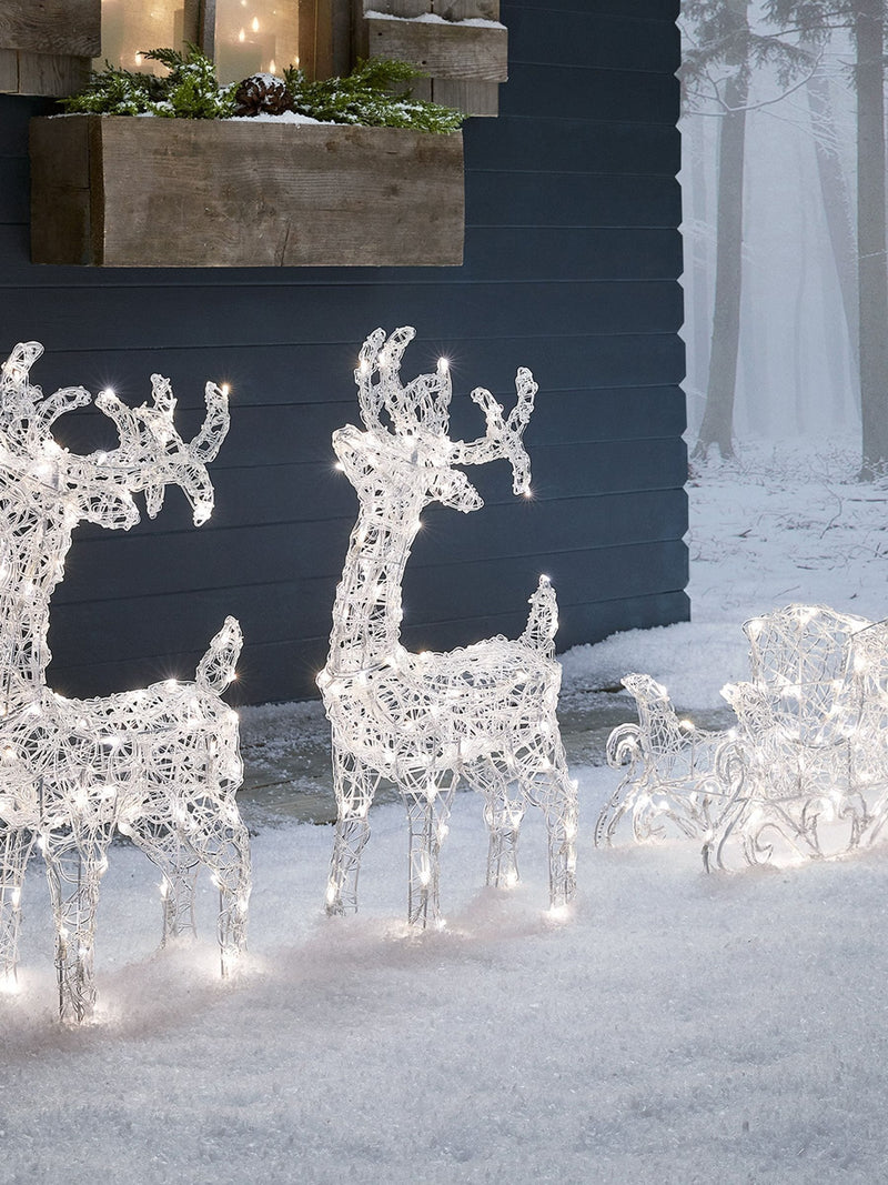 Lights4fun clear LED reindeer and sleigh 70cm, imported from the UK