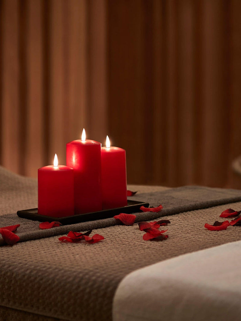 Lights4fun red TruGlow LED pillar candle trio (British brand)