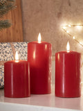 Lights4fun red TruGlow LED pillar candle trio (British brand)