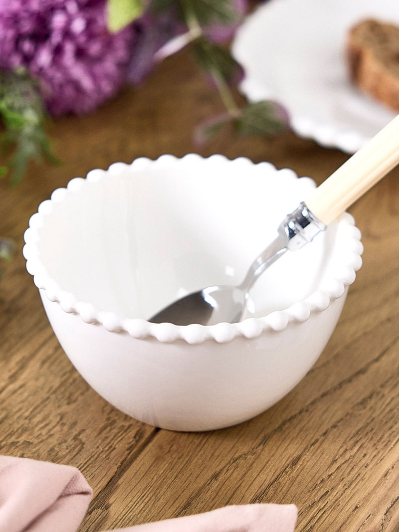 Dibor set of 4 white beaded edge stoneware bowls - British product