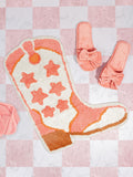 Sass & Belle pink cowboy boot tufted bath mat, imported from the UK