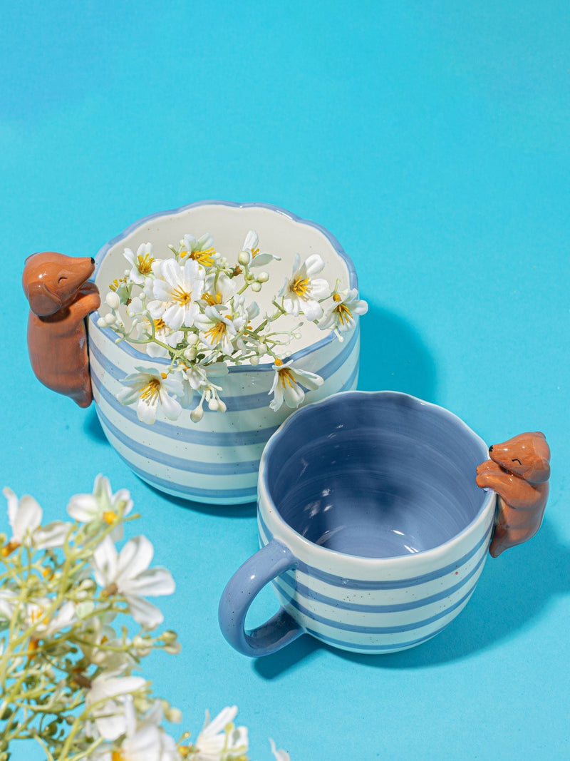 Sass & Belle blue peeking sausage dog planter small, UK version