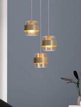 Next Searchlight Sand and Amber 3 Light Metal & Ribbed Glass Pendant Ceiling Light- Buy online at McGrocer