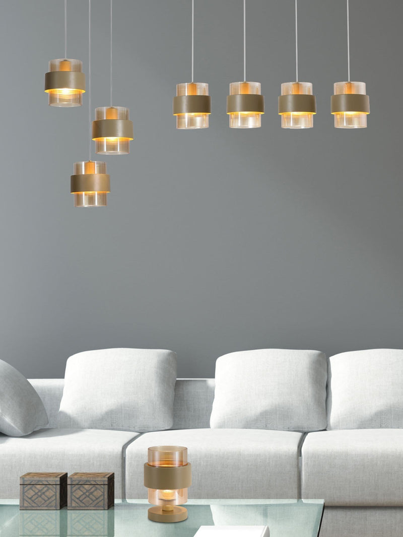 Searchlight sand amber pendant light with ribbed glass, imported from the UK