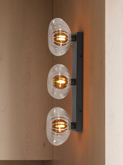 Next Searchlight Black 3 Ribbed Glass Wall Light- Buy online at McGrocer