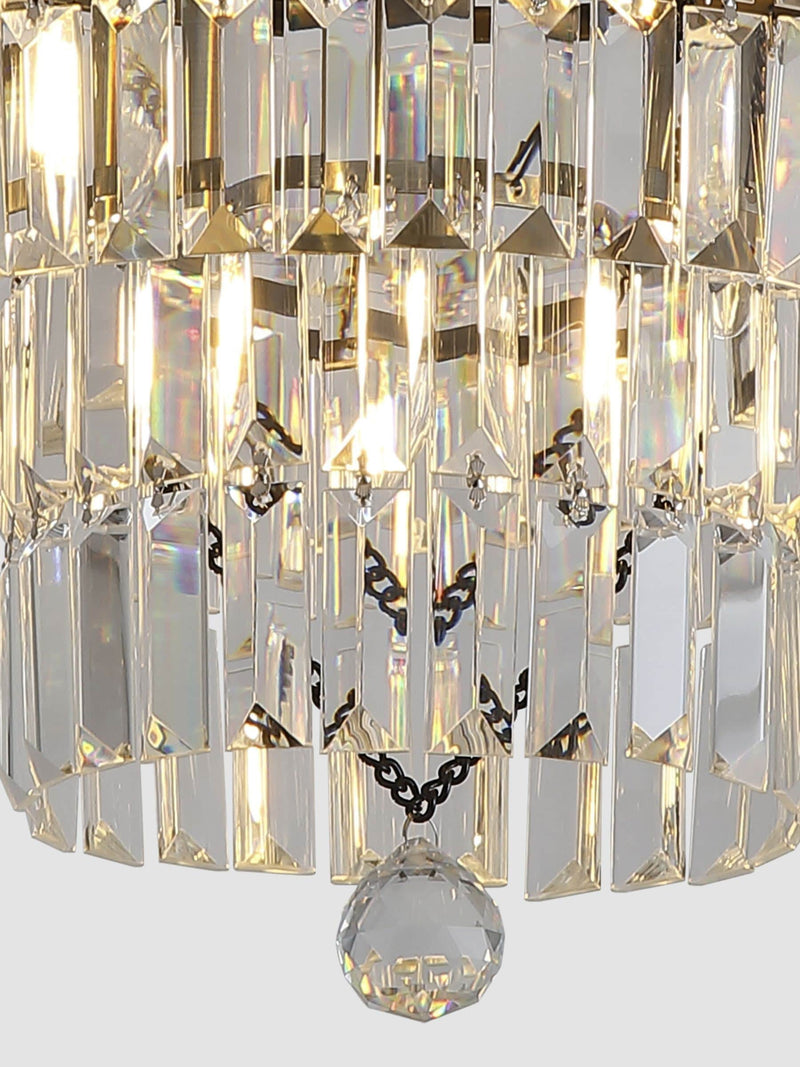 Searchlight antique brass flush ceiling light with crystal tiles, UK version