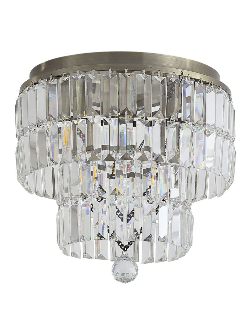 Searchlight antique brass flush ceiling light with crystal tiles, UK version