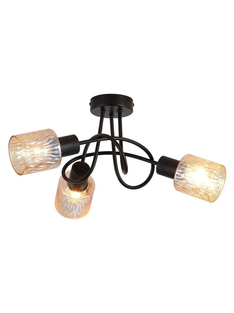 Searchlight amber and black three-light ceiling lamp, imported from the UK