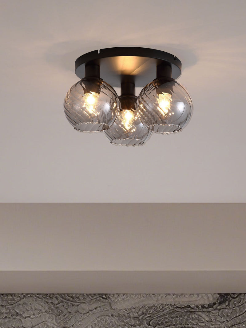 Searchlight black smoke flush ceiling light, UK version