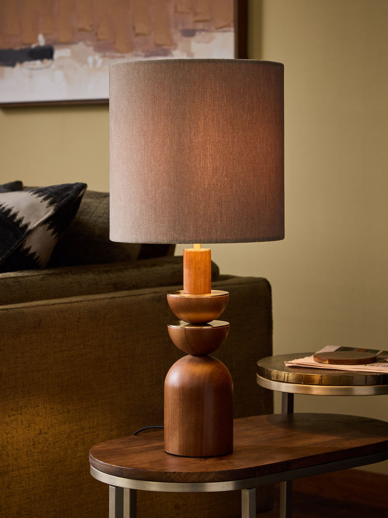 Natural Chatham table lamp with wood base and brass accents (British brand)