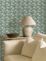 Next Morris & Co Soft Blue Nettle Peony Trellis Unfinished Works Wallpaper 10m- Buy online at McGrocer