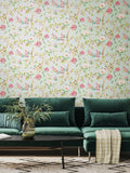 Hoopla Walls Seafoam Rose Bird Song wallpaper 10m, imported from the UK