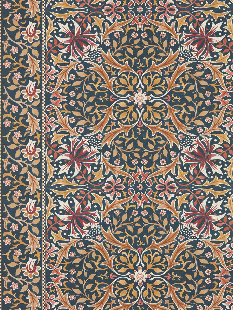 Morris & Co Walthamstow IndigoGold wallpaper roll, imported from the UK