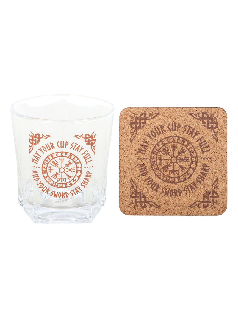 Something Different Viking compass lowball glass with coaster, UK version