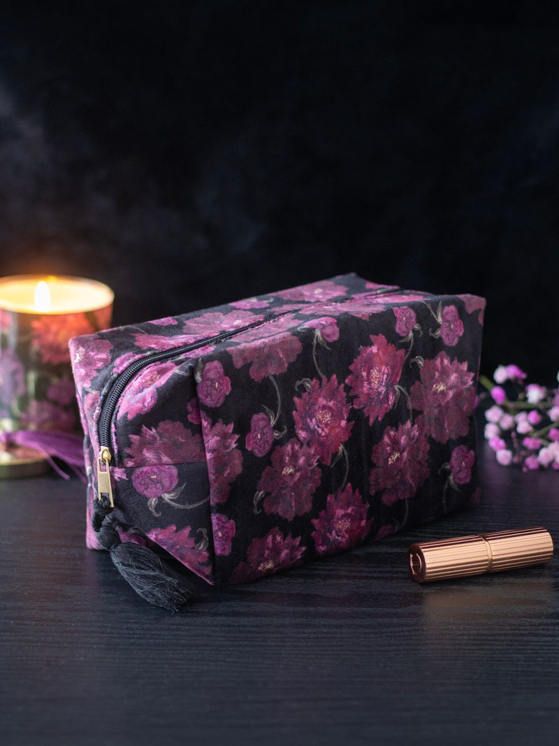 Something Different black dark romance floral print makeup bag, imported from the UK
