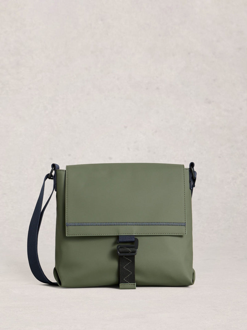 White Stuff Alec rubberised cross-body bag in green - British product
