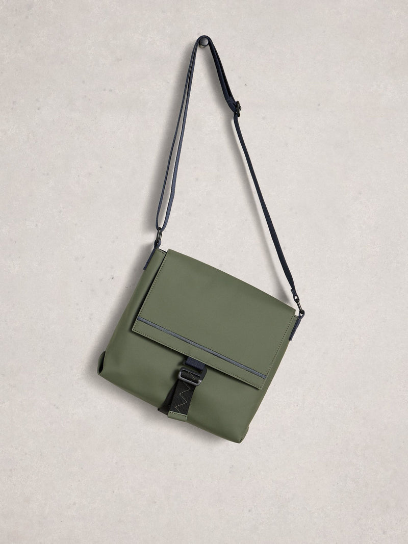 White Stuff Alec rubberised cross-body bag in green - British product