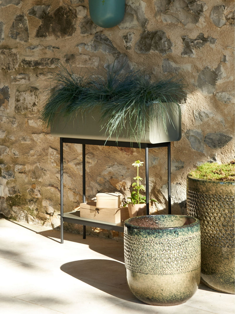 La Redoute Intérieurs sage green tall planter with shelf 75cm, imported from the UK