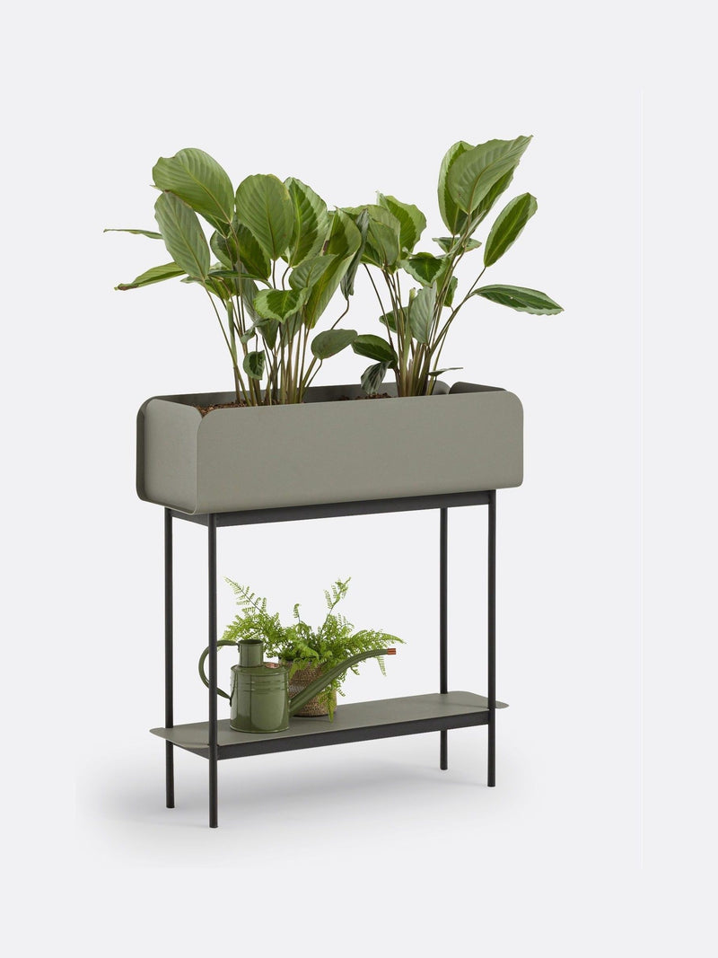 La Redoute Intérieurs sage green tall planter with shelf 75cm, imported from the UK