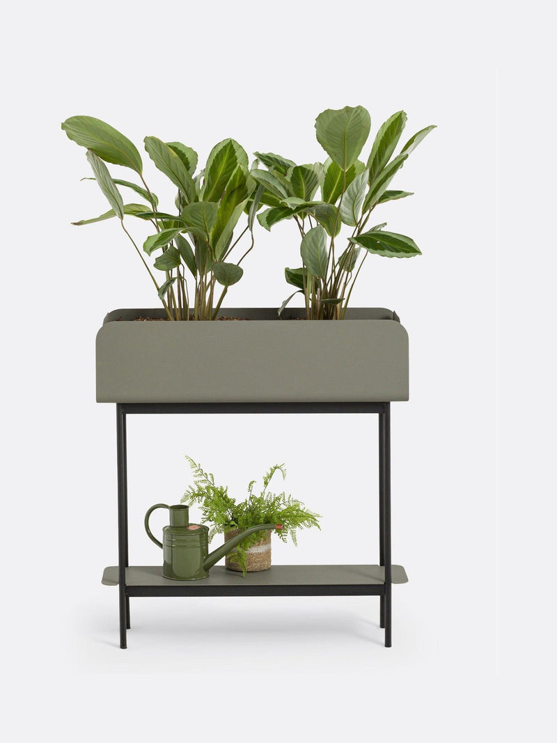 La Redoute Intérieurs sage green tall planter with shelf 75cm, imported from the UK