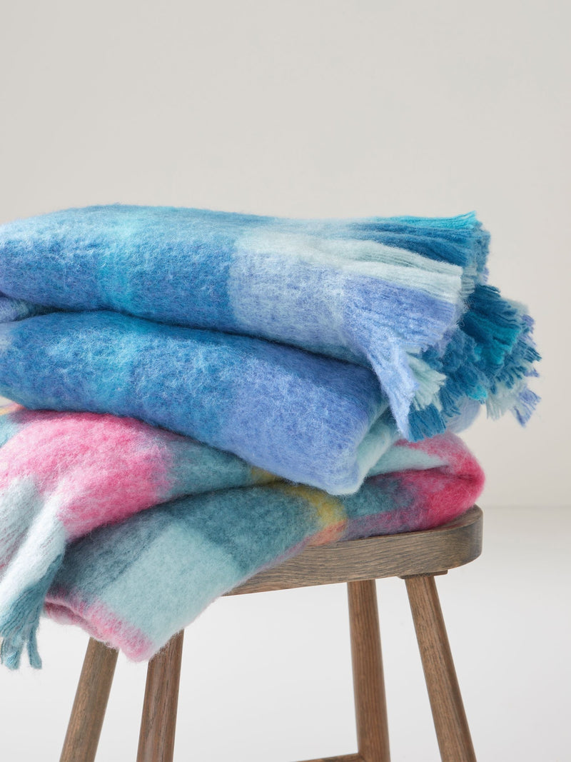 Bluebellgray Sea Blue Highland Check throw 130x170cm (British brand)