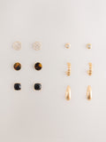Brown and gold tone stud and hoop earrings 6 pack, imported from the UK