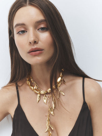 Next Necklace Gold Tone 2 Layer Feather Long Y- Buy online at McGrocer