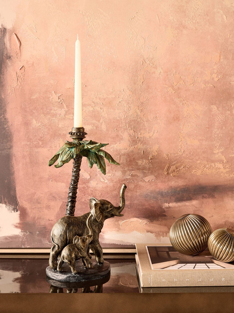 Libra Interiors gold palm elephant candlestick - British product